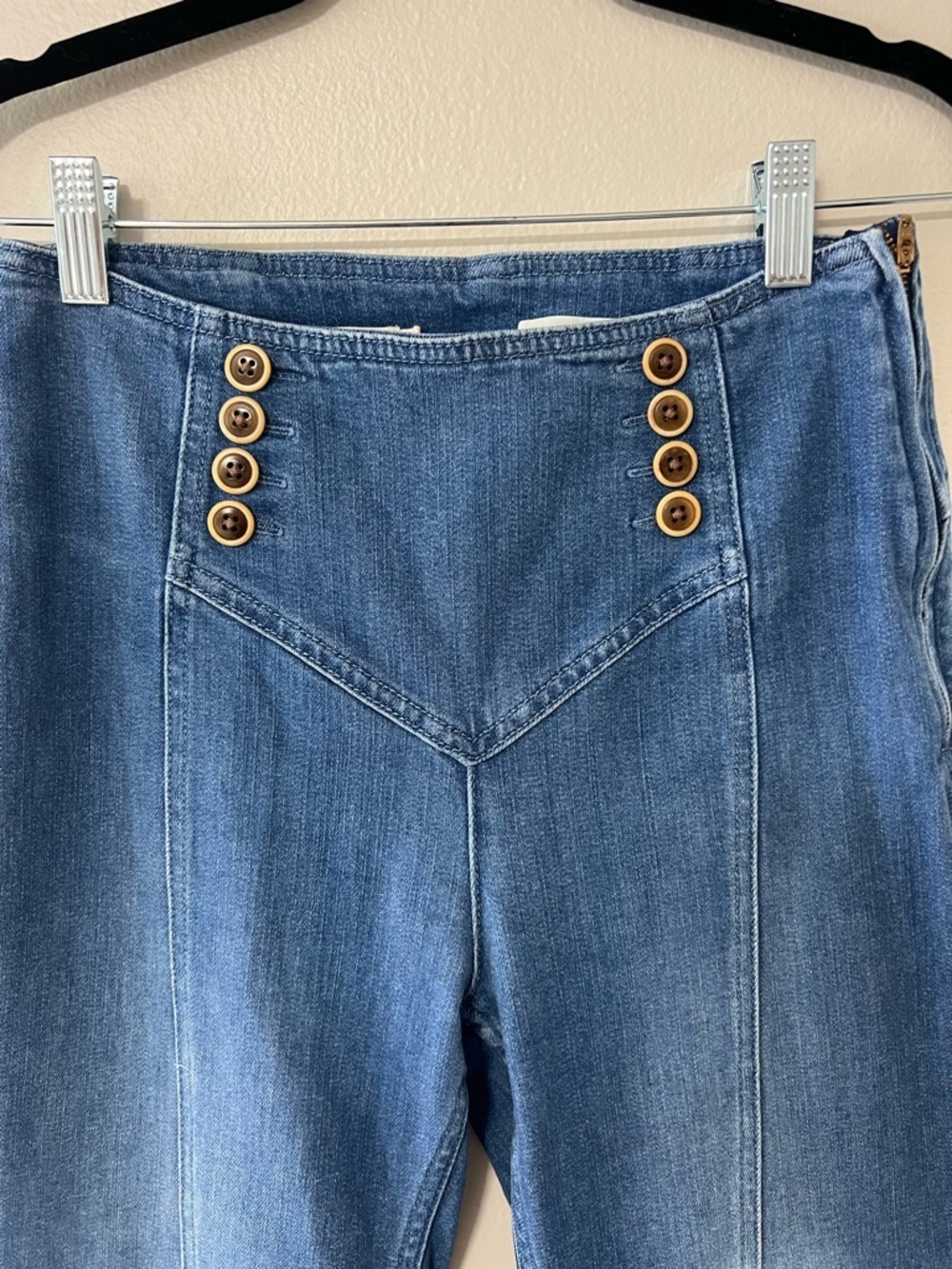 Pilcro Anthropologie High Rise Flare Jeans Button Front Sailor Wide Leg Size 27 - Picture 8 of 14